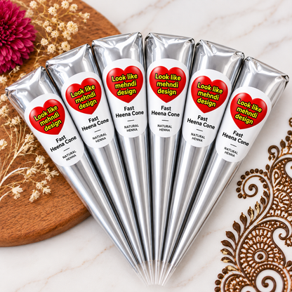 Look Like Mehndi Design Fast Heena Cones – Pack of 6 | Natural Henna Mehndi Cones for Hands & Body