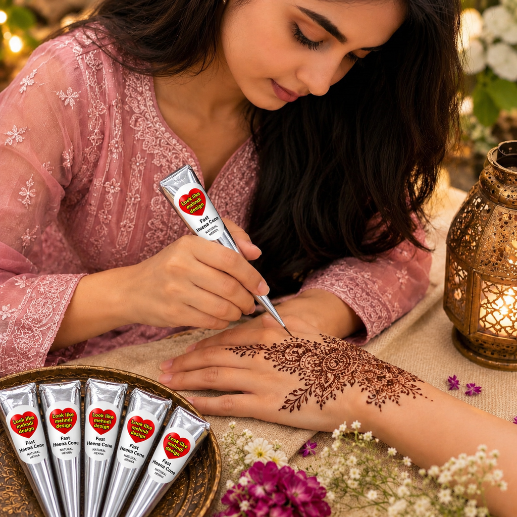 Look Like Mehndi Design Fast Heena Cones – Pack of 6 | Natural Henna Mehndi Cones for Hands & Body
