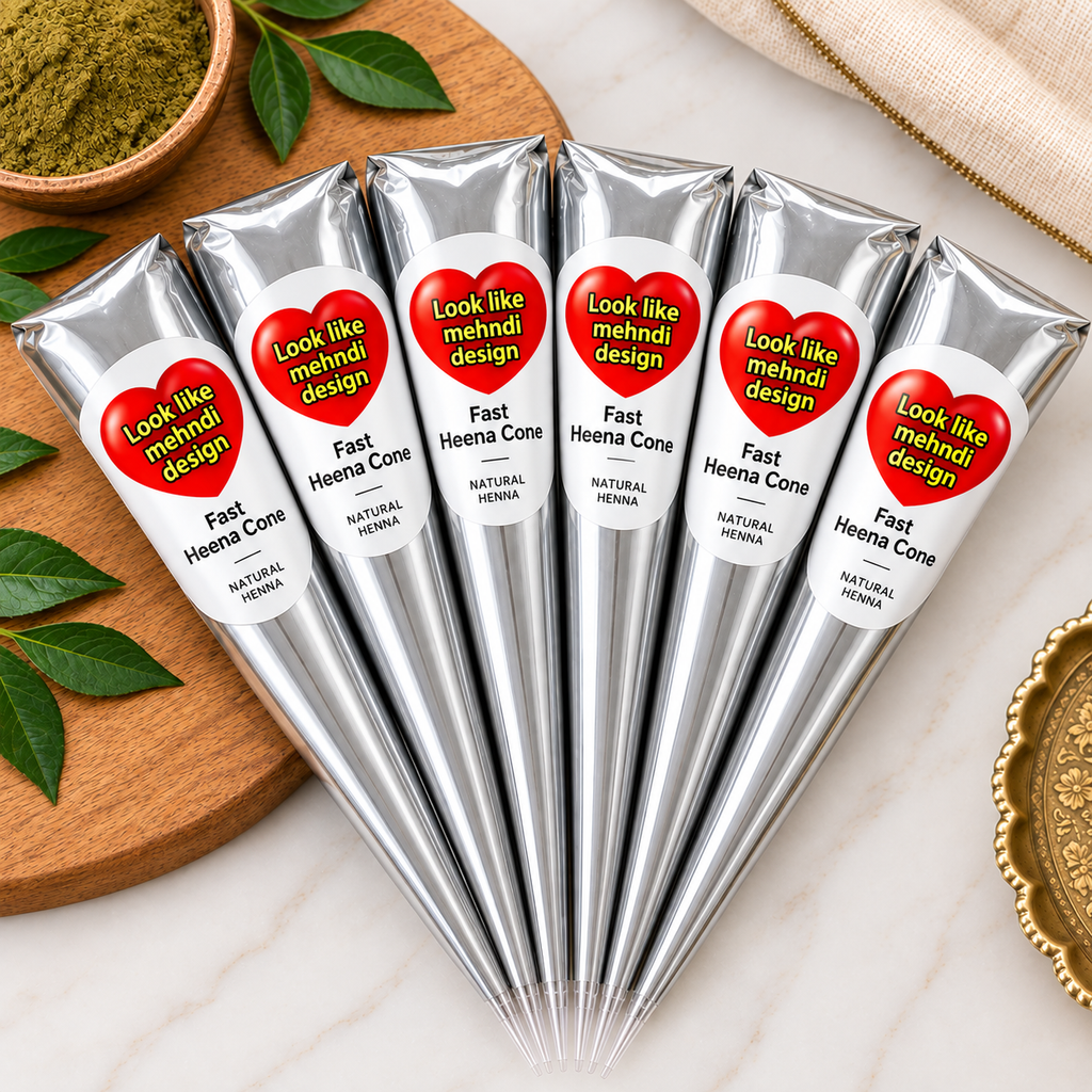 Look Like Mehndi Design Fast Heena Cones – Pack of 6 | Natural Henna Mehndi Cones for Hands & Body