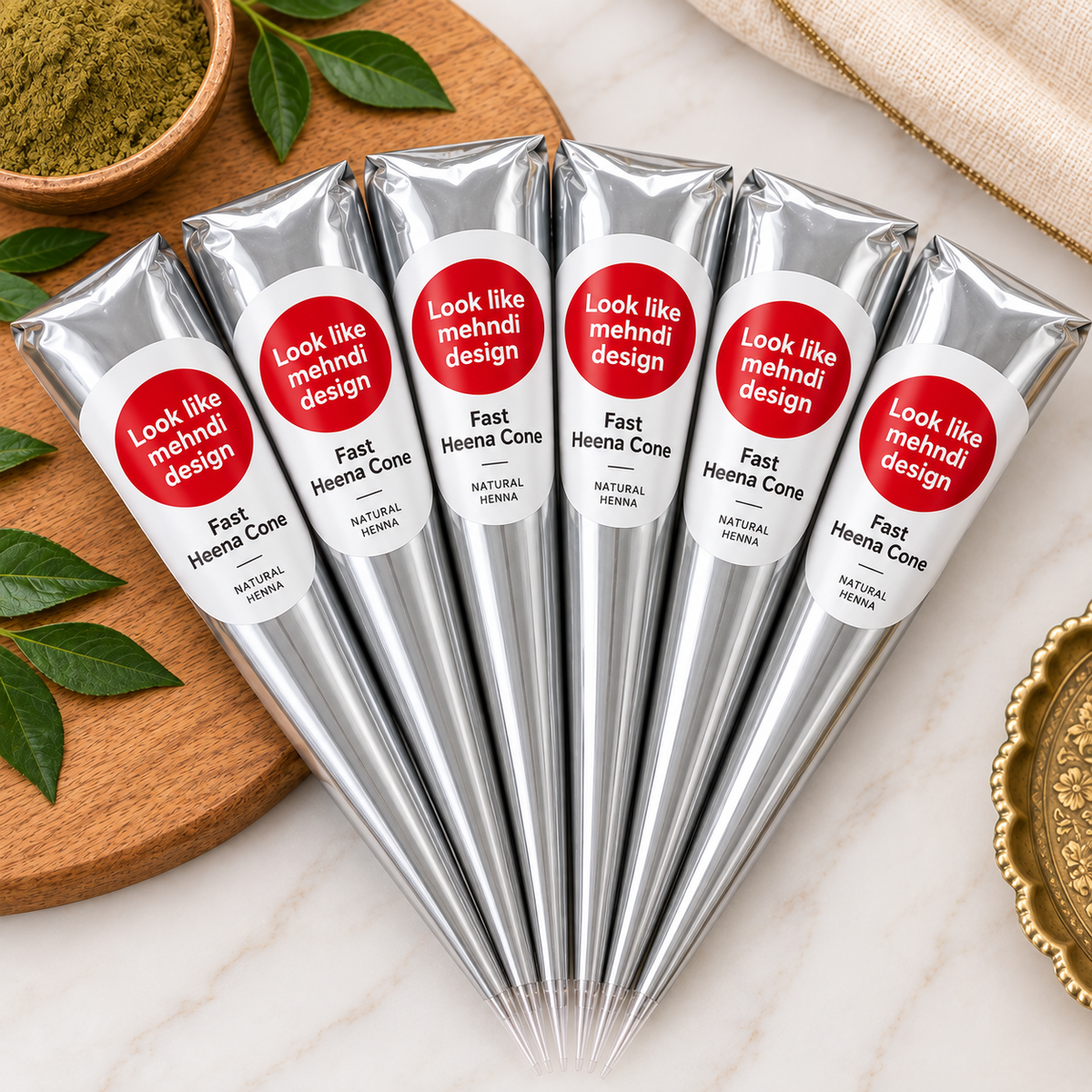 Look Like Mehndi Design Fast Heena Cones – Pack of 6 | Natural Henna Mehndi Cones for Hands & Body
